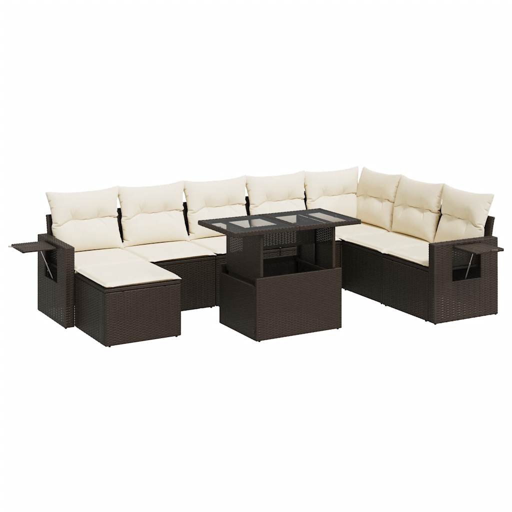 9-delige Loungeset met kussens poly rattan bruin is nu te koop bij PeponiXL, paradijselijk wonen!