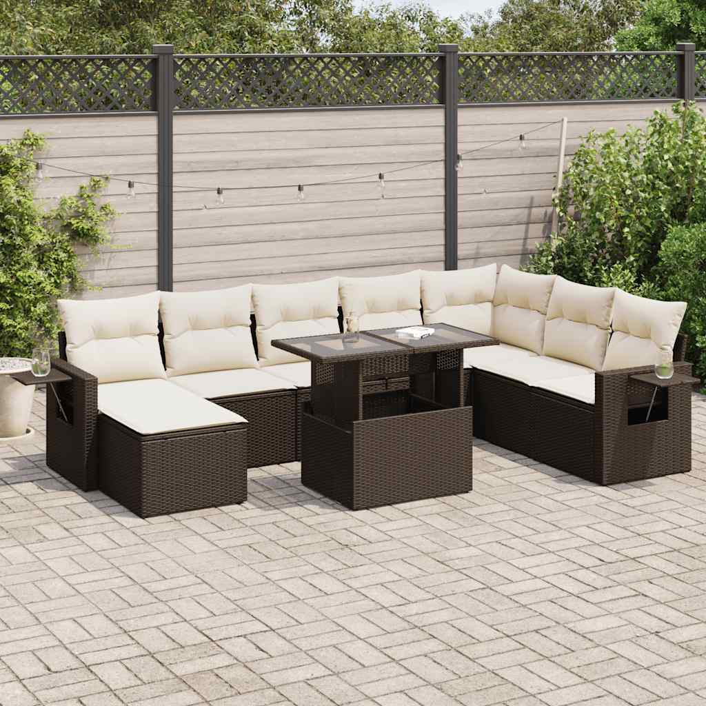 9-delige Loungeset met kussens poly rattan bruin is nu te koop bij PeponiXL, paradijselijk wonen!