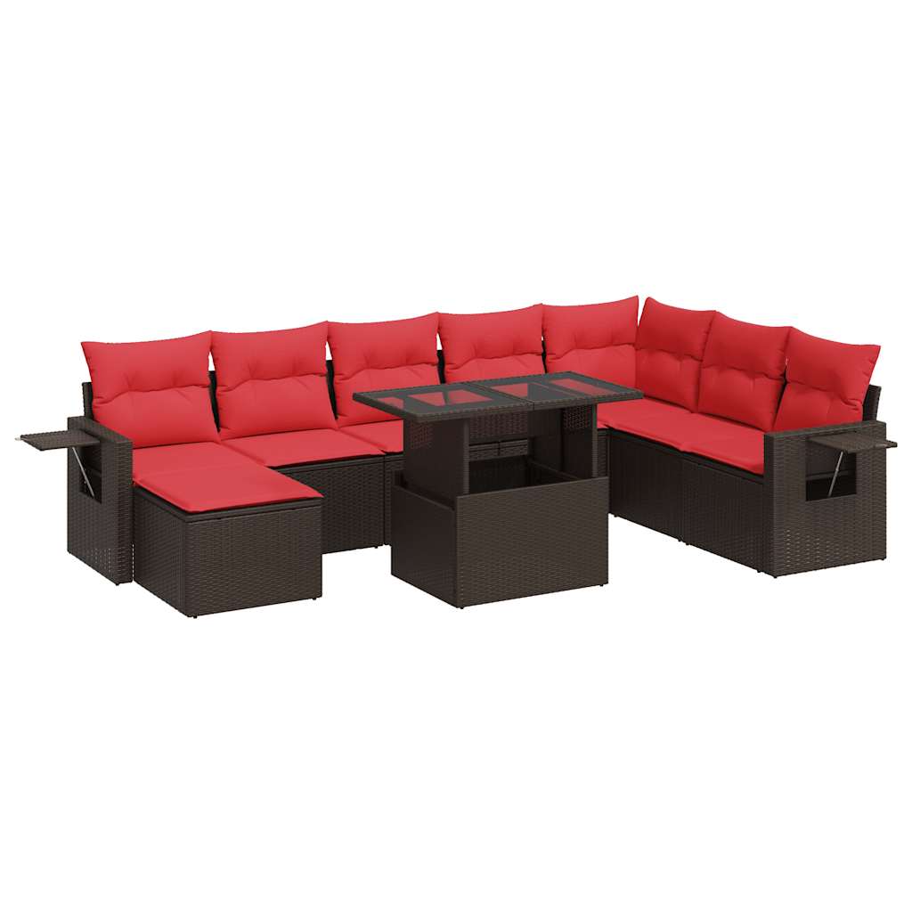 9-delige Loungeset met kussens poly rattan acacia bruin is nu te koop bij PeponiXL, paradijselijk wonen!