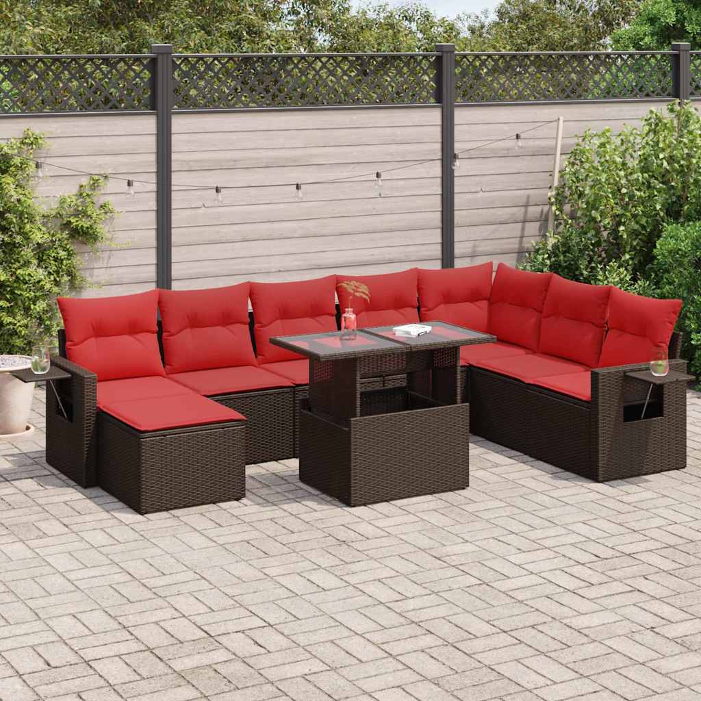 9-delige Loungeset met kussens poly rattan acacia bruin is nu te koop bij PeponiXL, paradijselijk wonen!