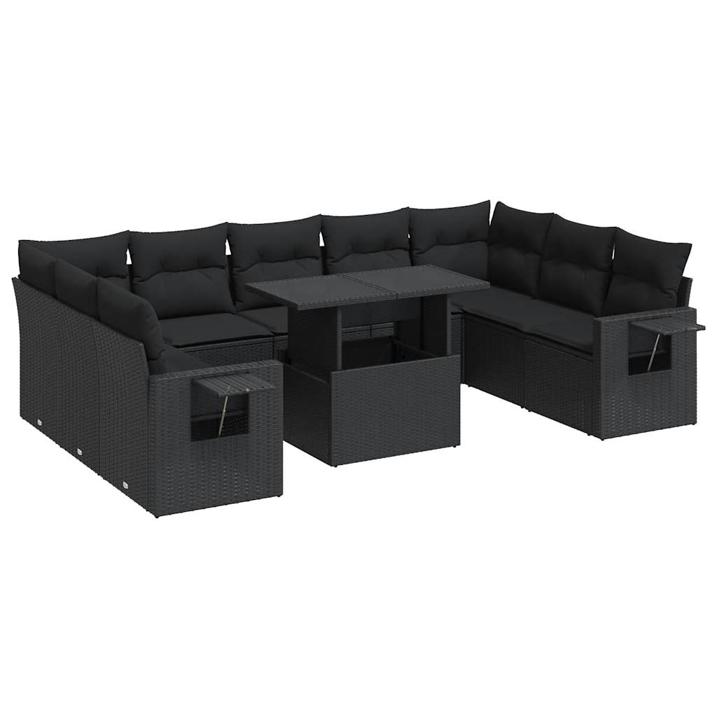10-delige Loungeset met kussens poly rattan zwart is nu te koop bij PeponiXL, paradijselijk wonen!
