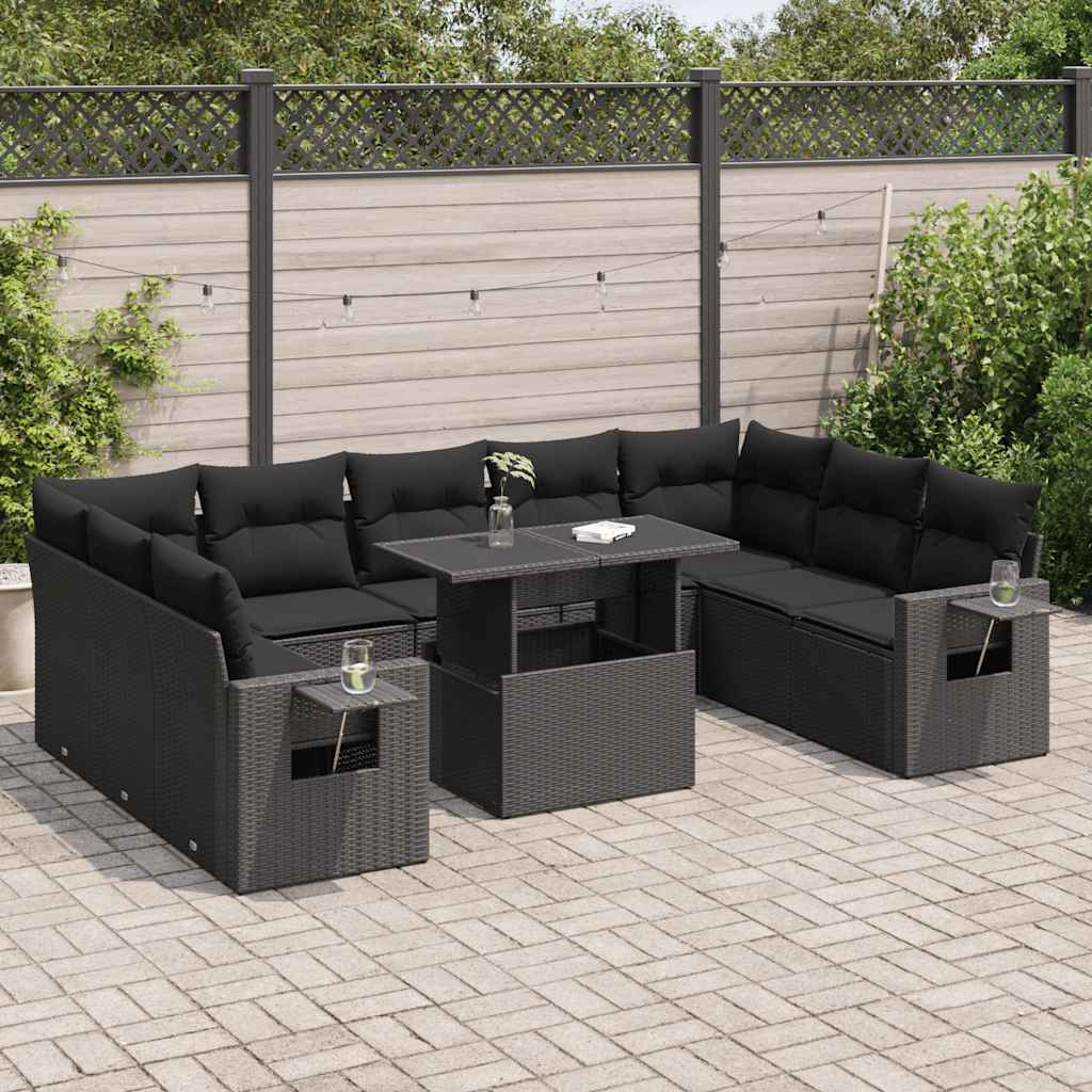 10-delige Loungeset met kussens poly rattan zwart is nu te koop bij PeponiXL, paradijselijk wonen!