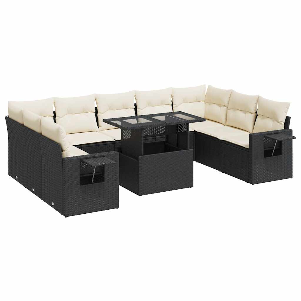 10-delige Loungeset met kussens poly rattan zwart is nu te koop bij PeponiXL, paradijselijk wonen!