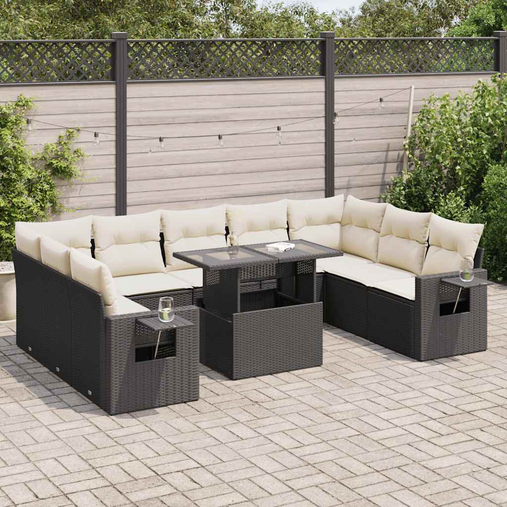 10-delige Loungeset met kussens poly rattan zwart is nu te koop bij PeponiXL, paradijselijk wonen!