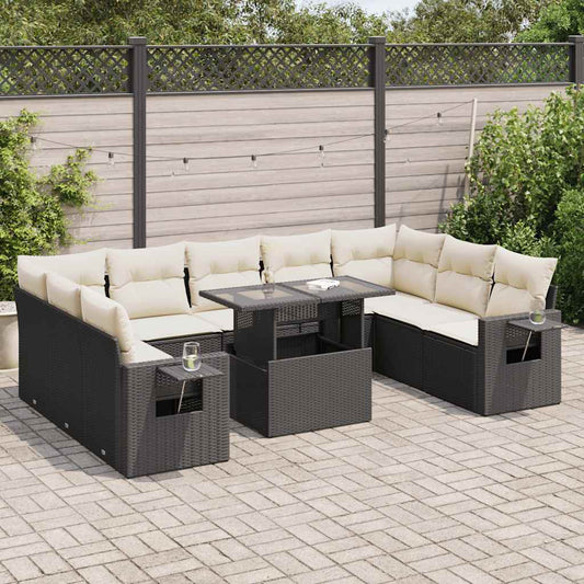 10-delige Loungeset met kussens poly rattan zwart is nu te koop bij PeponiXL, paradijselijk wonen!
