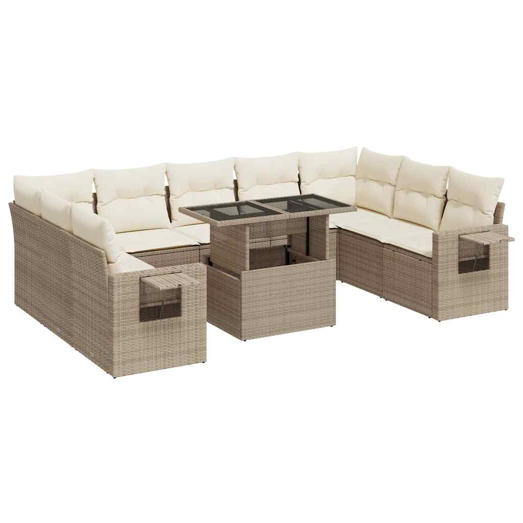 10-delige Loungeset met kussens poly rattan beige is nu te koop bij PeponiXL, paradijselijk wonen!
