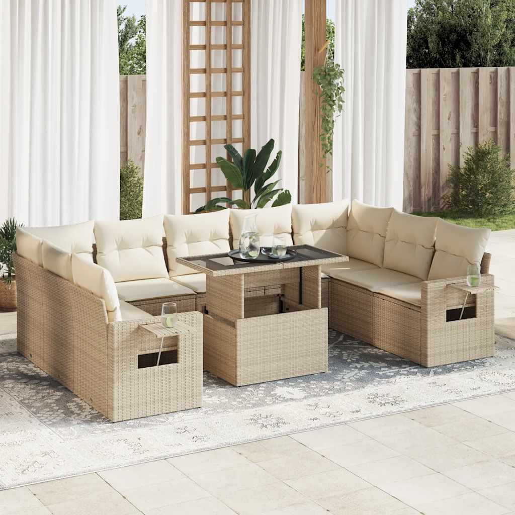 10-delige Loungeset met kussens poly rattan beige is nu te koop bij PeponiXL, paradijselijk wonen!