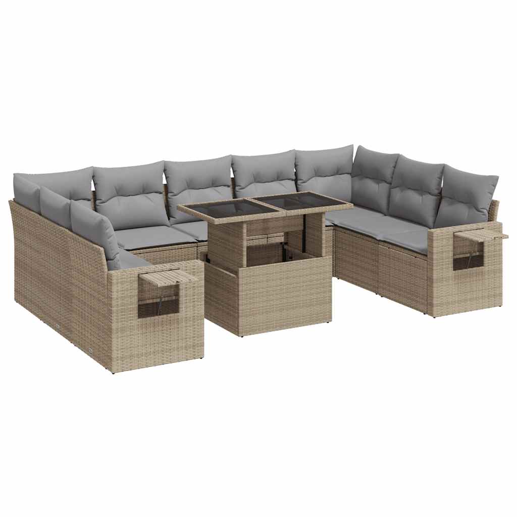 10-delige Loungeset met kussens poly rattan beige is nu te koop bij PeponiXL, paradijselijk wonen!