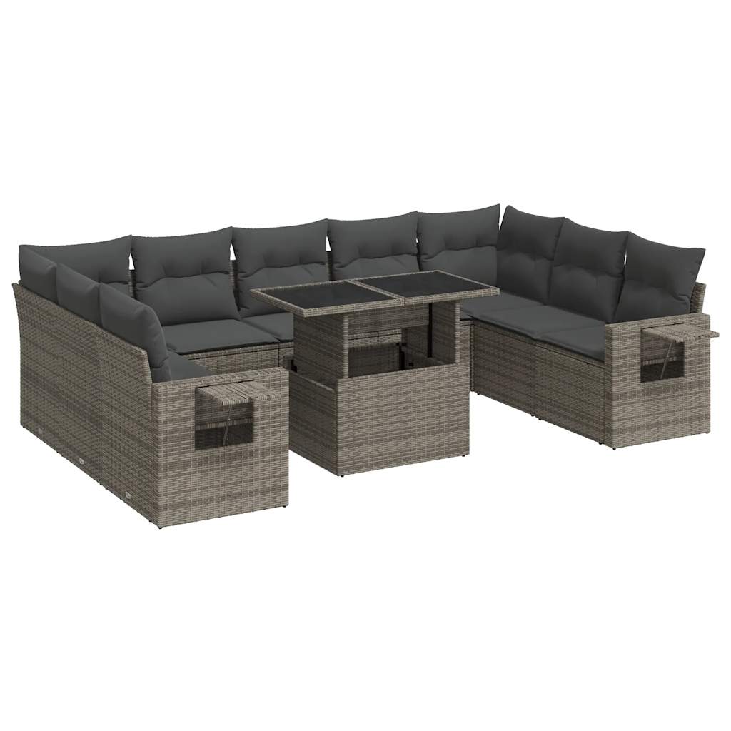 10-delige Loungeset met kussens poly rattan grijs is nu te koop bij PeponiXL, paradijselijk wonen!