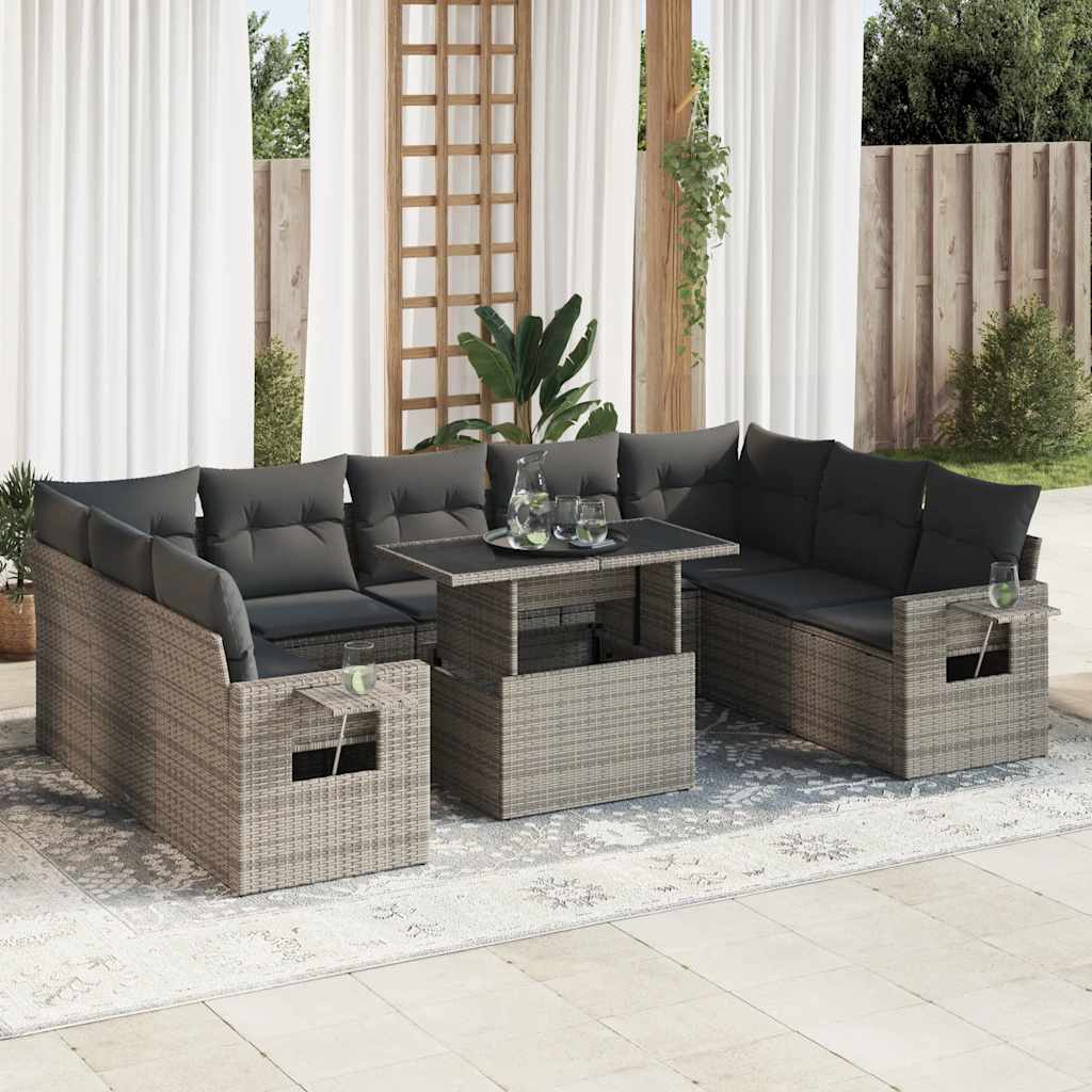 10-delige Loungeset met kussens poly rattan grijs is nu te koop bij PeponiXL, paradijselijk wonen!