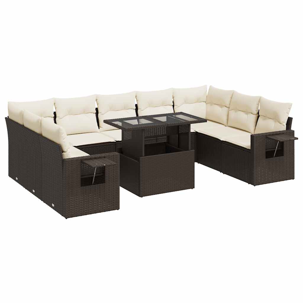 10-delige Loungeset met kussens poly rattan bruin is nu te koop bij PeponiXL, paradijselijk wonen!