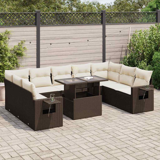 10-delige Loungeset met kussens poly rattan bruin is nu te koop bij PeponiXL, paradijselijk wonen!