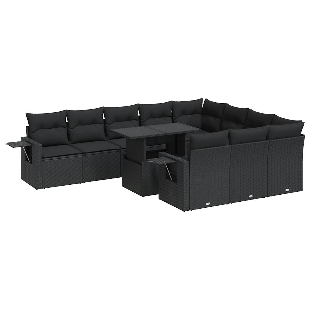 11-delige Loungeset met kussens poly rattan zwart is nu te koop bij PeponiXL, paradijselijk wonen!
