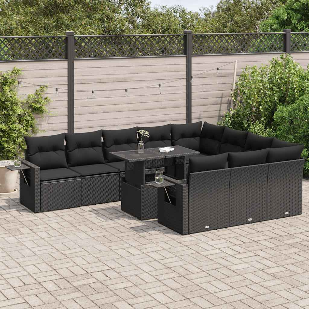 11-delige Loungeset met kussens poly rattan zwart is nu te koop bij PeponiXL, paradijselijk wonen!