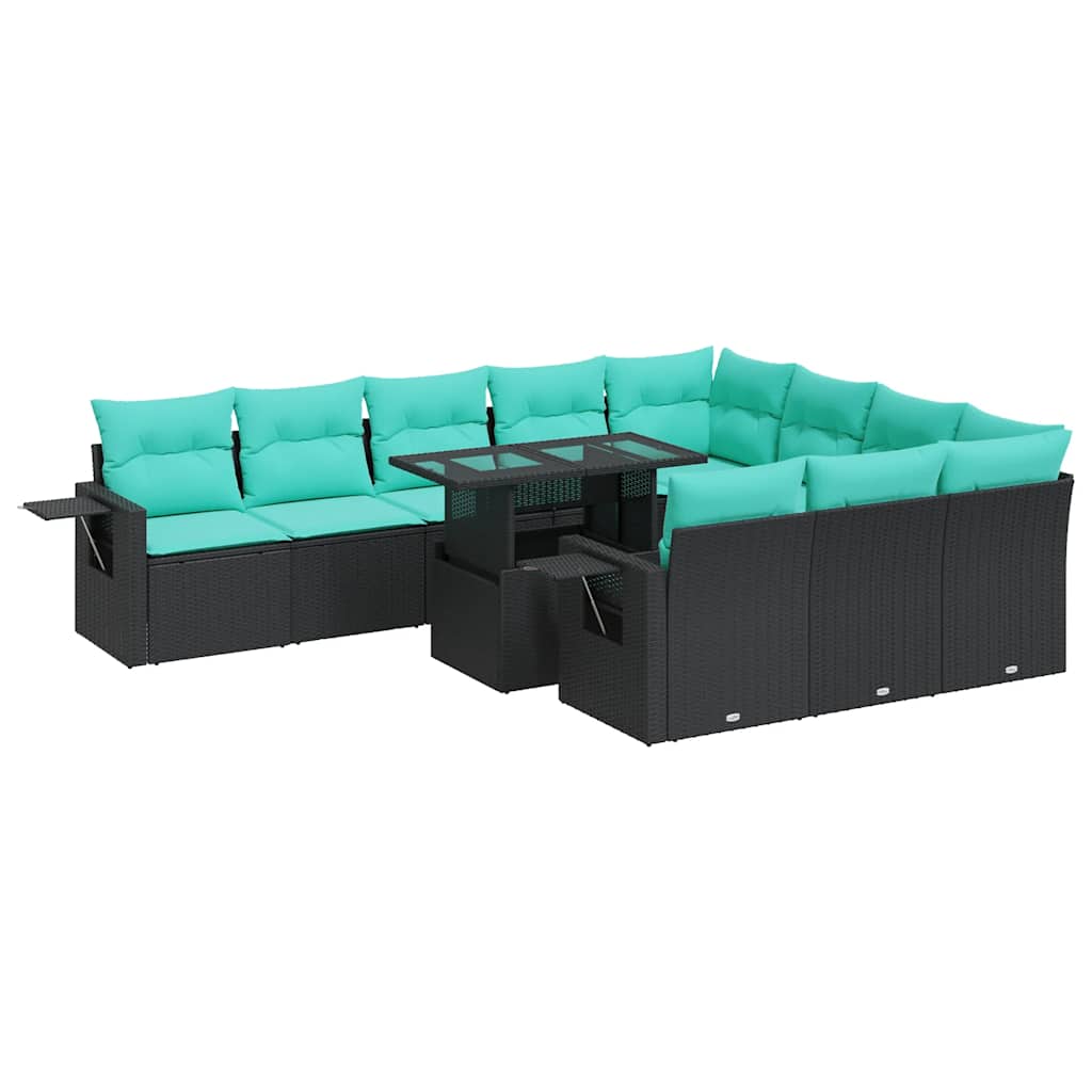 11-delige Loungeset met kussens poly rattan acacia zwart is nu te koop bij PeponiXL, paradijselijk wonen!