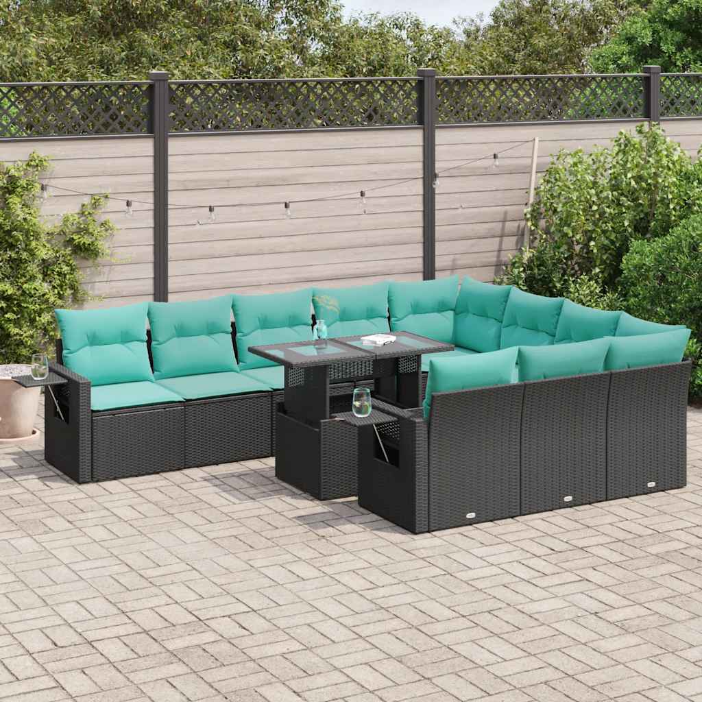 11-delige Loungeset met kussens poly rattan acacia zwart is nu te koop bij PeponiXL, paradijselijk wonen!