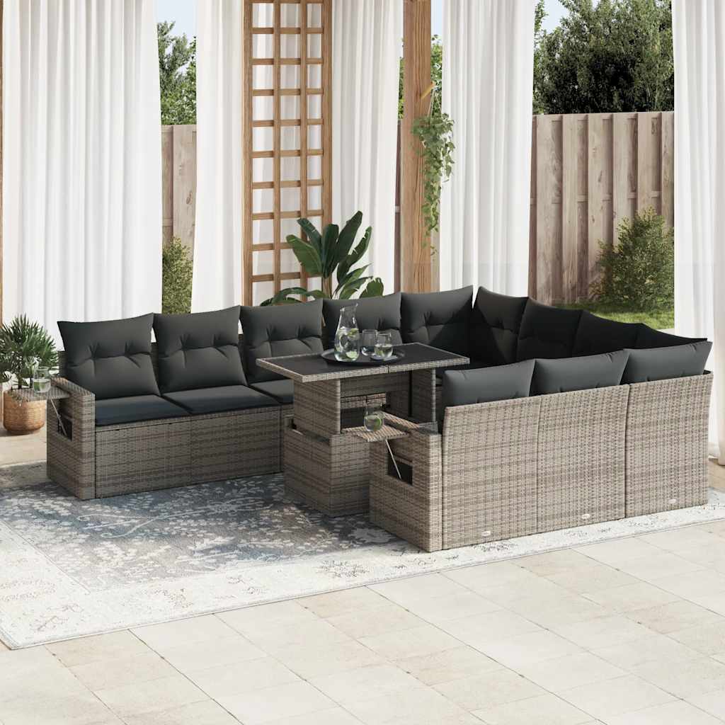 11-delige Loungeset met kussens poly rattan grijs is nu te koop bij PeponiXL, paradijselijk wonen!