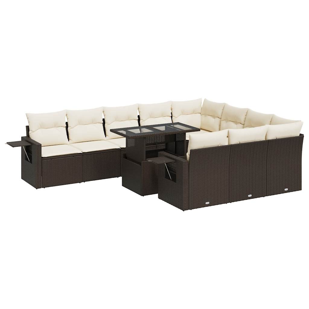 11-delige Loungeset met kussens poly rattan bruin is nu te koop bij PeponiXL, paradijselijk wonen!
