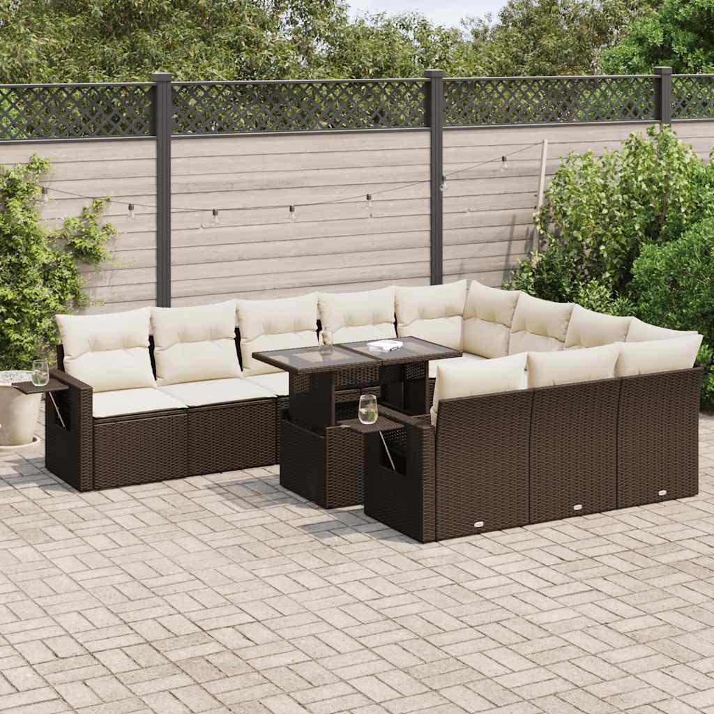 11-delige Loungeset met kussens poly rattan bruin is nu te koop bij PeponiXL, paradijselijk wonen!