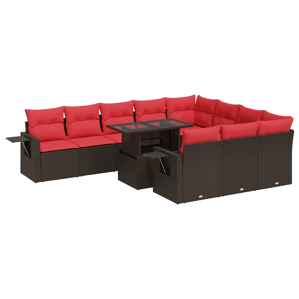 11-delige Loungeset met kussens poly rattan acacia bruin is nu te koop bij PeponiXL, paradijselijk wonen!