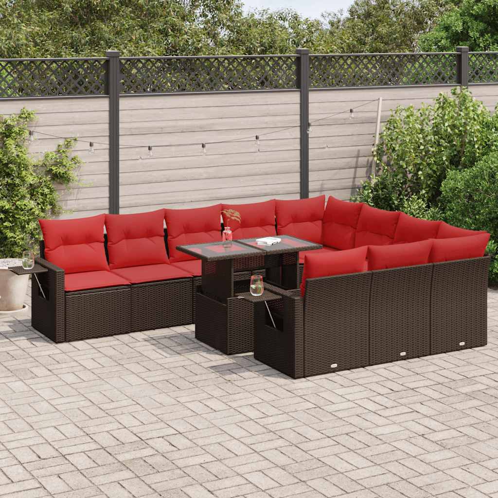 11-delige Loungeset met kussens poly rattan acacia bruin is nu te koop bij PeponiXL, paradijselijk wonen!