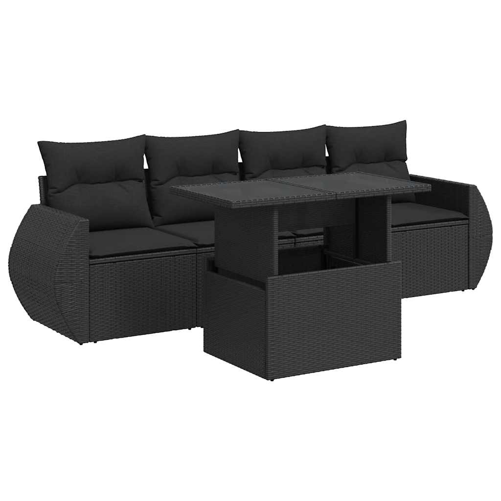 5-delige Loungeset met kussens poly rattan zwart is nu te koop bij PeponiXL, paradijselijk wonen!
