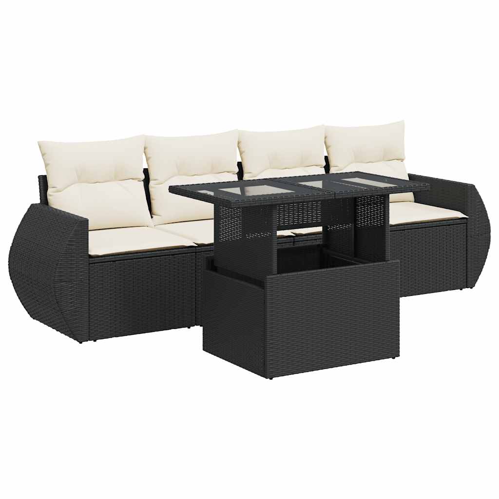 5-delige Loungeset met kussens poly rattan zwart is nu te koop bij PeponiXL, paradijselijk wonen!