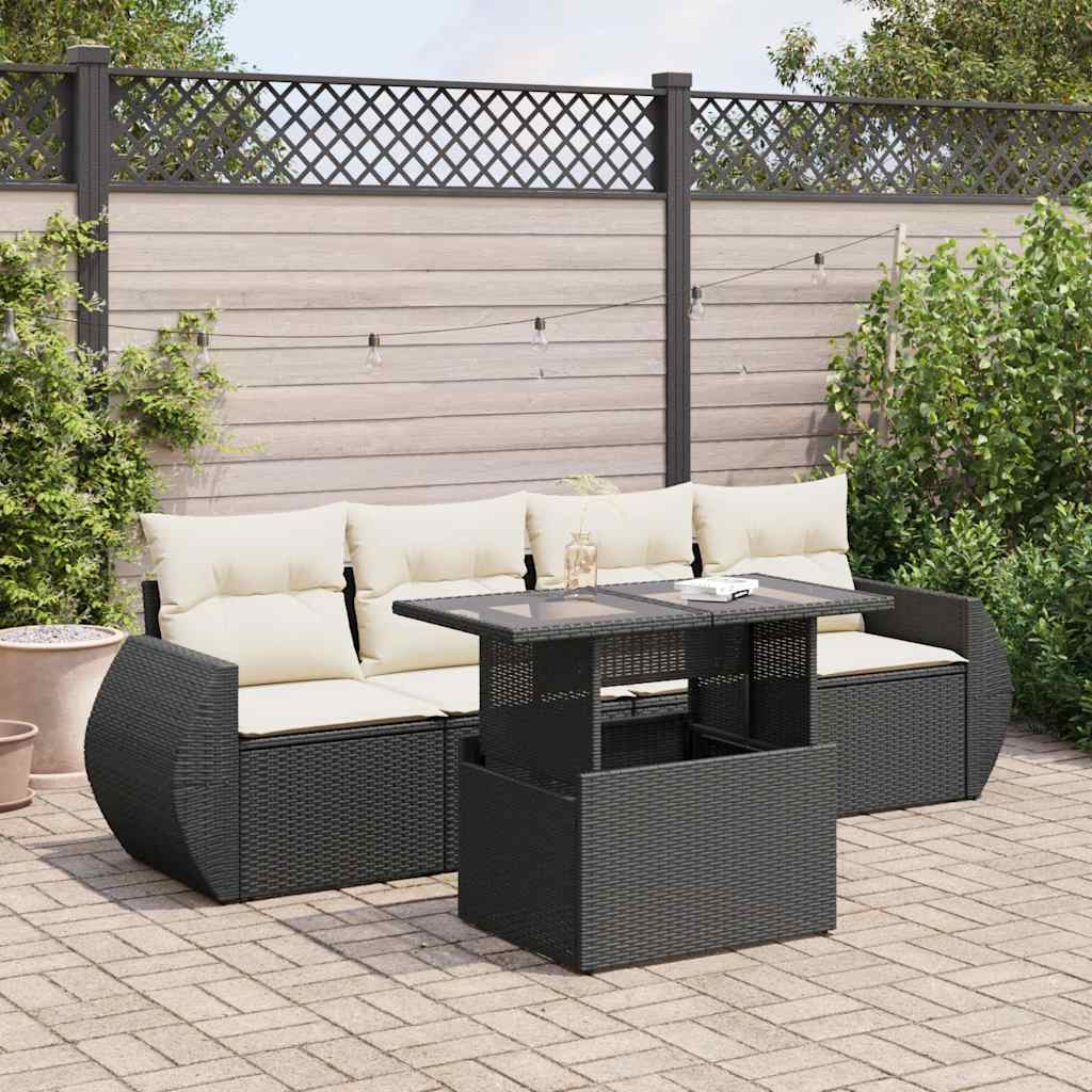5-delige Loungeset met kussens poly rattan zwart is nu te koop bij PeponiXL, paradijselijk wonen!