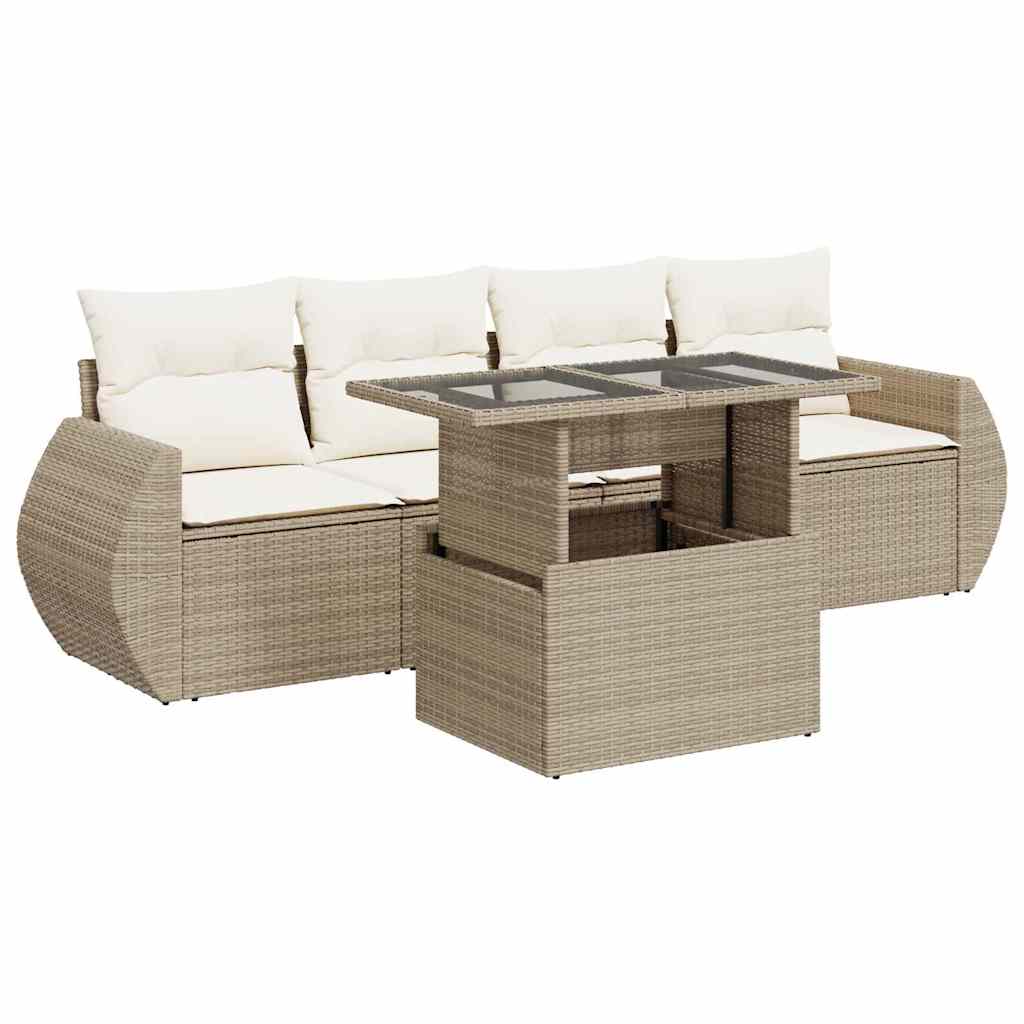 5-delige Loungeset met kussens poly rattan beige is nu te koop bij PeponiXL, paradijselijk wonen!