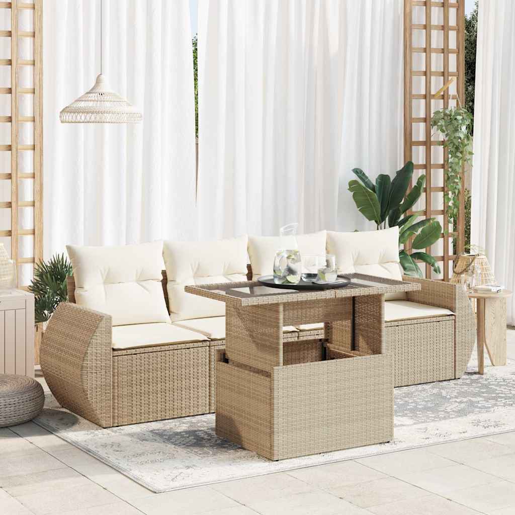 5-delige Loungeset met kussens poly rattan beige is nu te koop bij PeponiXL, paradijselijk wonen!
