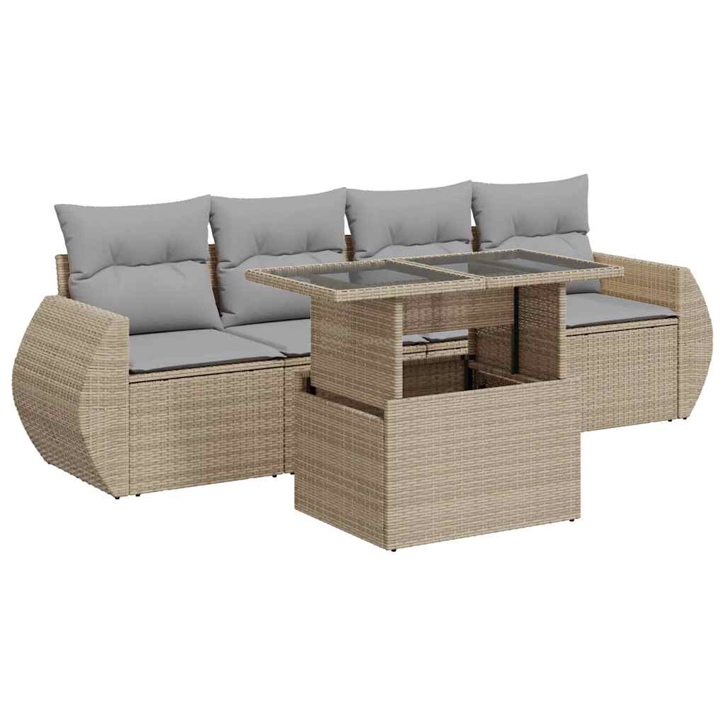 5-delige Loungeset met kussens poly rattan beige is nu te koop bij PeponiXL, paradijselijk wonen!