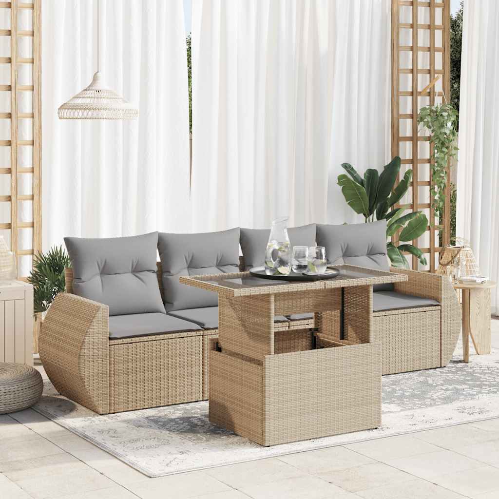 5-delige Loungeset met kussens poly rattan beige is nu te koop bij PeponiXL, paradijselijk wonen!