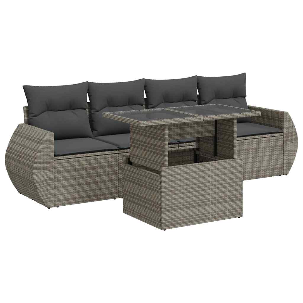 5-delige Loungeset met kussens poly rattan grijs is nu te koop bij PeponiXL, paradijselijk wonen!