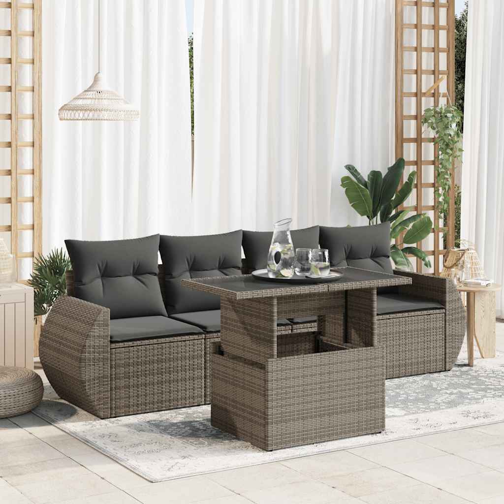 5-delige Loungeset met kussens poly rattan grijs is nu te koop bij PeponiXL, paradijselijk wonen!