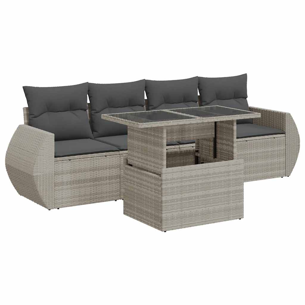 5-delige Loungeset met kussens poly rattan lichtgrijs is nu te koop bij PeponiXL, paradijselijk wonen!