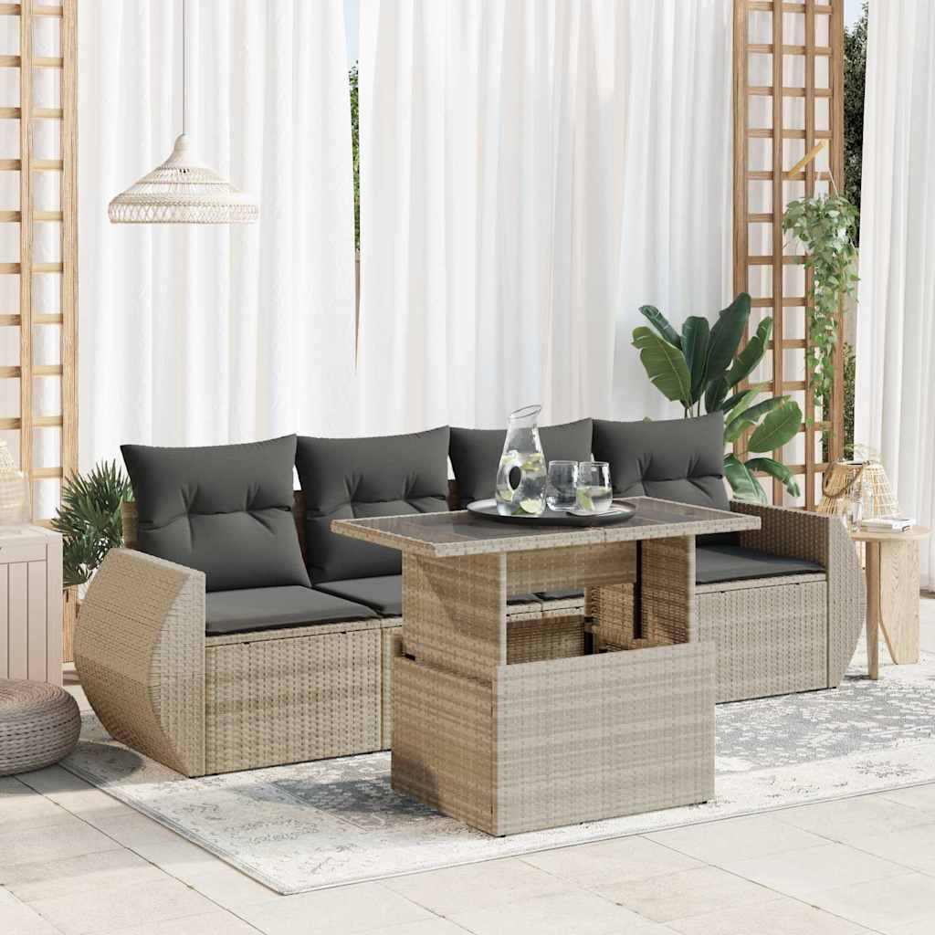 5-delige Loungeset met kussens poly rattan lichtgrijs is nu te koop bij PeponiXL, paradijselijk wonen!