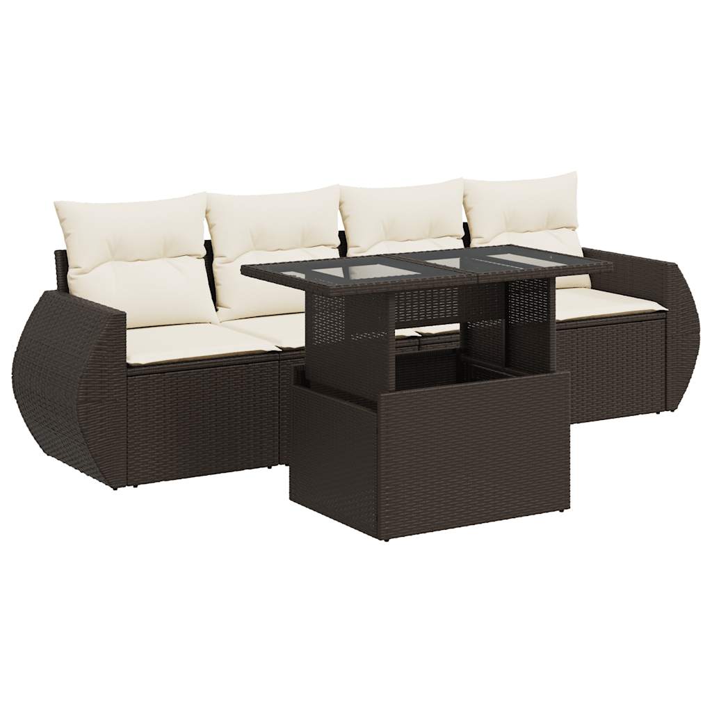 5-delige Loungeset met kussens poly rattan bruin is nu te koop bij PeponiXL, paradijselijk wonen!
