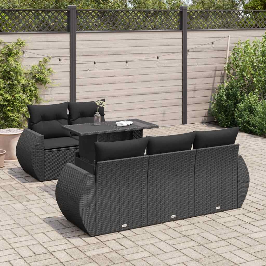 6-delige Loungeset met kussens poly rattan zwart is nu te koop bij PeponiXL, paradijselijk wonen!
