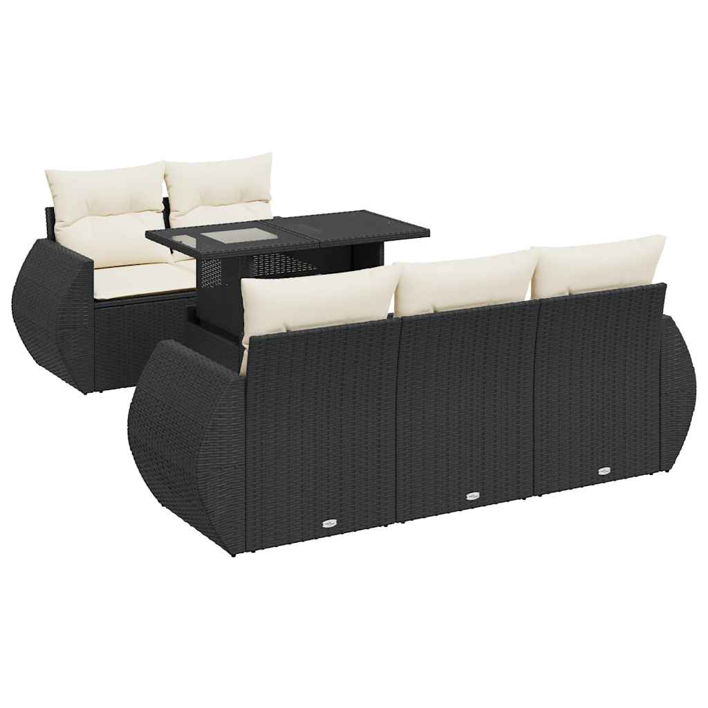 6-delige Loungeset met kussens poly rattan zwart is nu te koop bij PeponiXL, paradijselijk wonen!