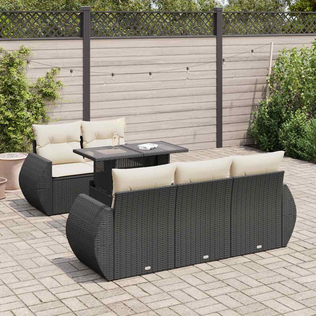 6-delige Loungeset met kussens poly rattan zwart is nu te koop bij PeponiXL, paradijselijk wonen!