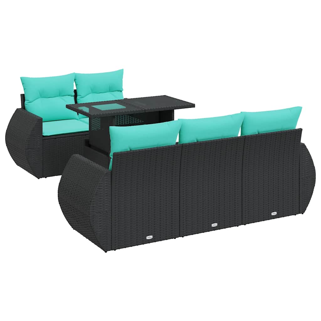 6-delige Loungeset met kussens poly rattan acacia zwart is nu te koop bij PeponiXL, paradijselijk wonen!