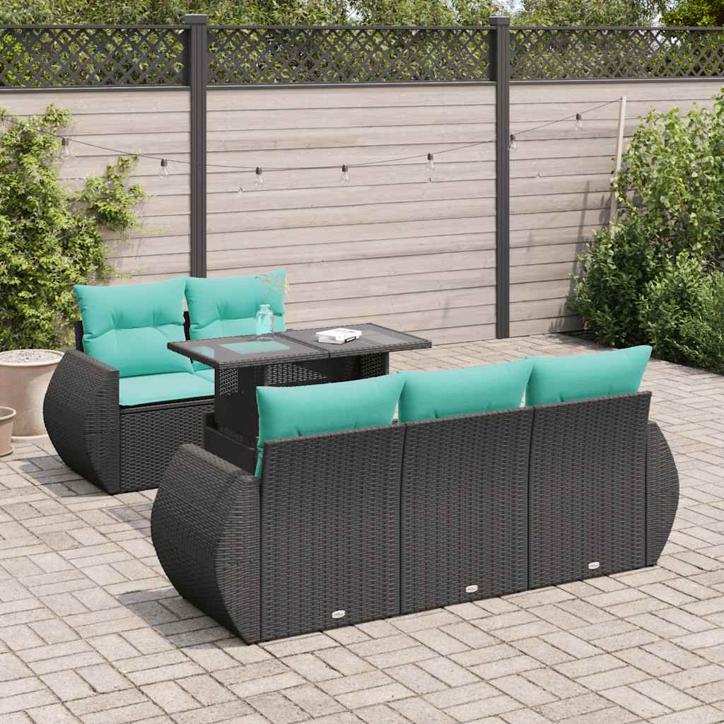 6-delige Loungeset met kussens poly rattan acacia zwart is nu te koop bij PeponiXL, paradijselijk wonen!