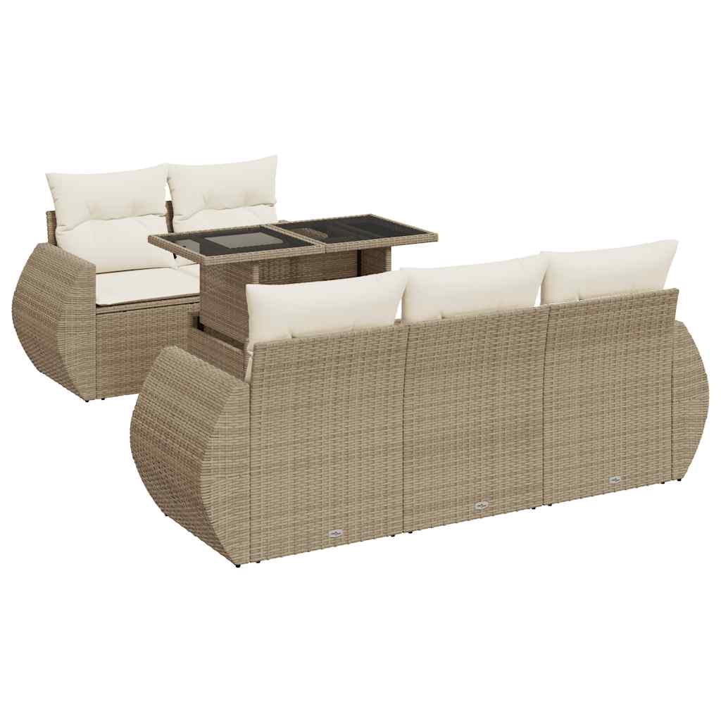 6-delige Loungeset met kussens poly rattan beige is nu te koop bij PeponiXL, paradijselijk wonen!