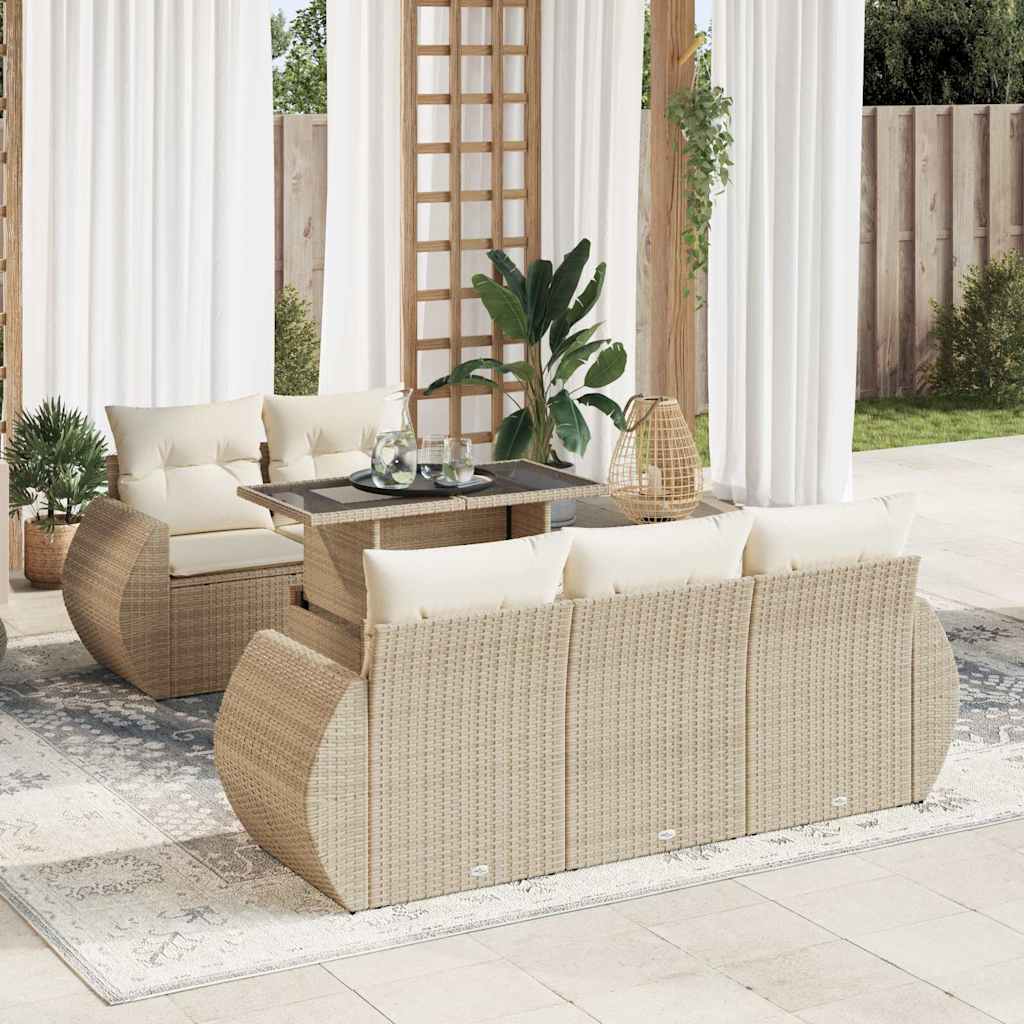 6-delige Loungeset met kussens poly rattan beige is nu te koop bij PeponiXL, paradijselijk wonen!