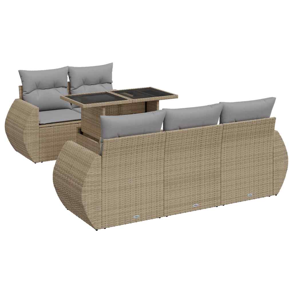 6-delige Loungeset met kussens poly rattan beige is nu te koop bij PeponiXL, paradijselijk wonen!
