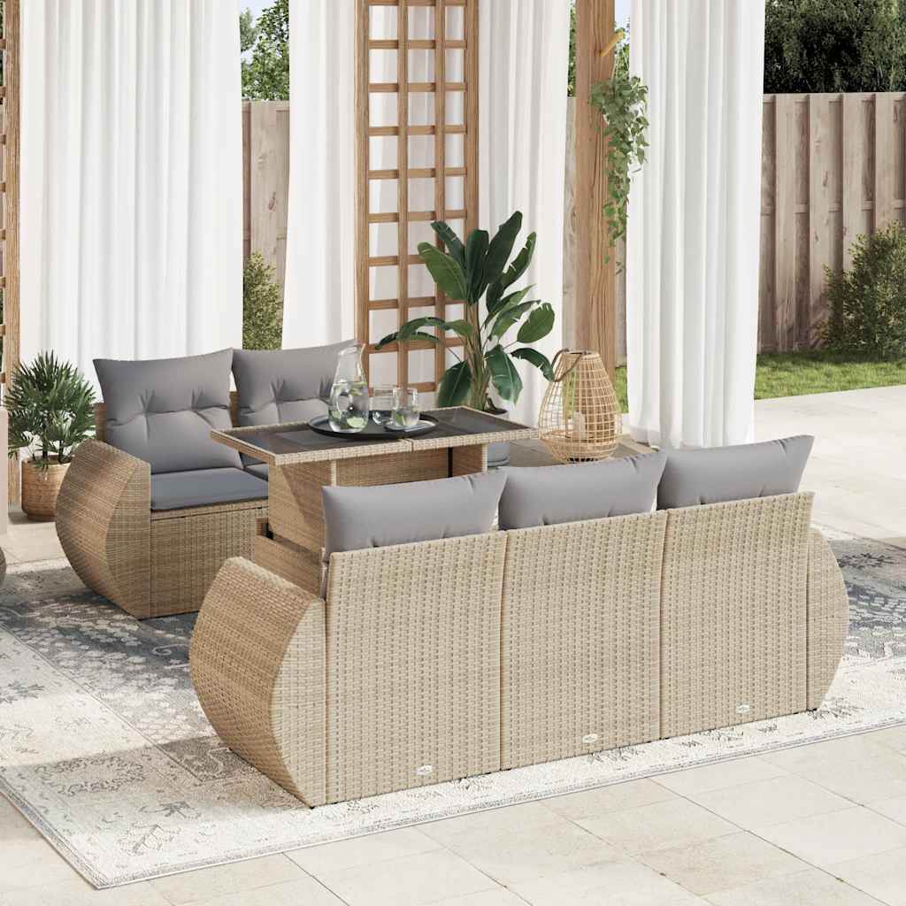 6-delige Loungeset met kussens poly rattan beige is nu te koop bij PeponiXL, paradijselijk wonen!