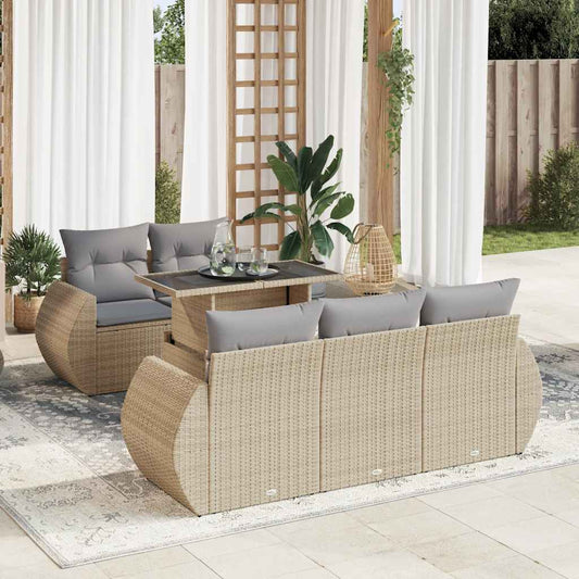 6-delige Loungeset met kussens poly rattan beige is nu te koop bij PeponiXL, paradijselijk wonen!