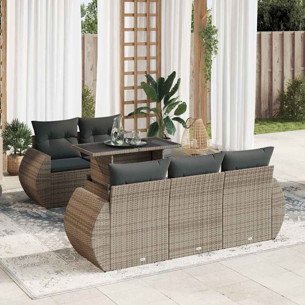 6-delige Loungeset met kussens poly rattan grijs is nu te koop bij PeponiXL, paradijselijk wonen!