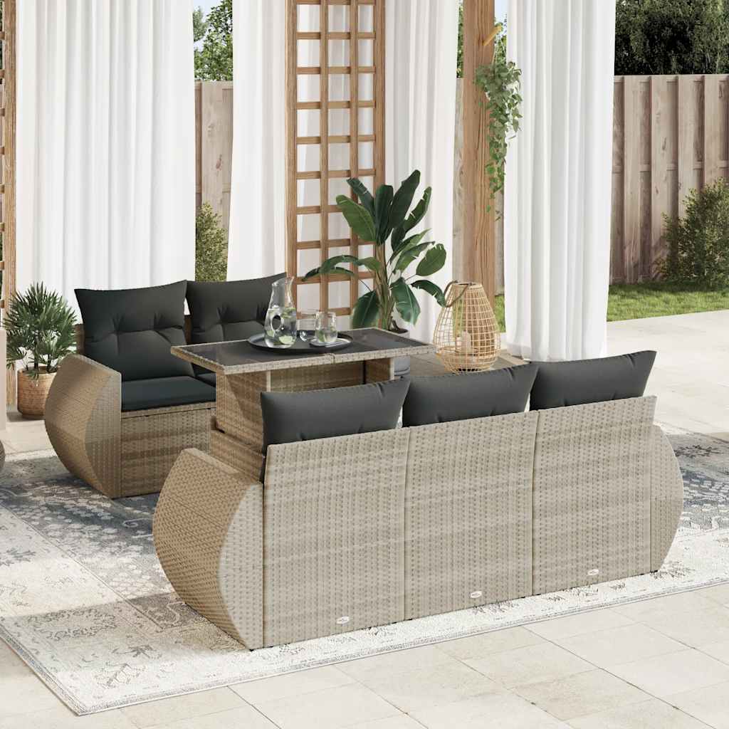 6-delige Loungeset met kussens poly rattan lichtgrijs is nu te koop bij PeponiXL, paradijselijk wonen!