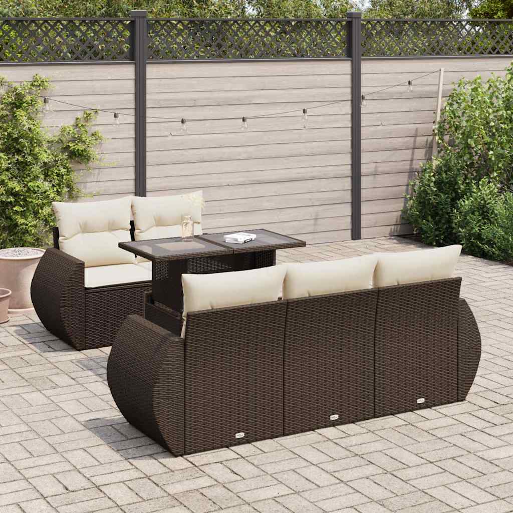 6-delige Loungeset met kussens poly rattan bruin is nu te koop bij PeponiXL, paradijselijk wonen!
